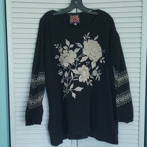 Johnny Was Floral Embroidered Waffle Knit Long Sleeve Shirt Size 1X